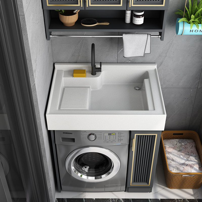 Space Aluminum Laundry Cabinet Balcony Laundry Pool Bath Room Cabinet Combination Small Family Type Washing Machine Cabinet Drum Companion Wash Basin