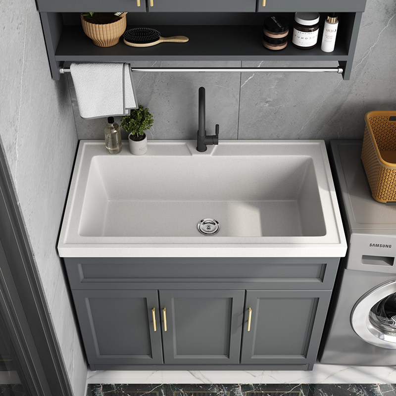 Love Ressee Great Pool Space Aluminum Wash Wardrobe Balcony Laundry Basin Waterproof Quartz Stone Laundry Tank Floor Bath Cabinet