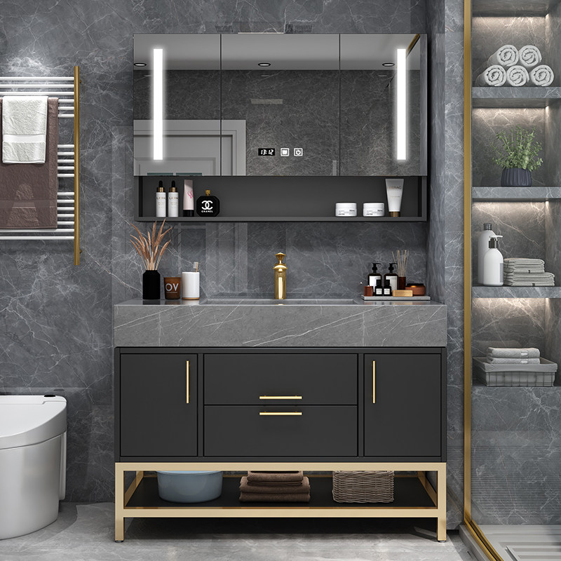 Nordic intelligent rock board bathroom cabinet Combination basin Light luxury sink washbasin Basin cabinet Floor-to-ceiling washbasin
