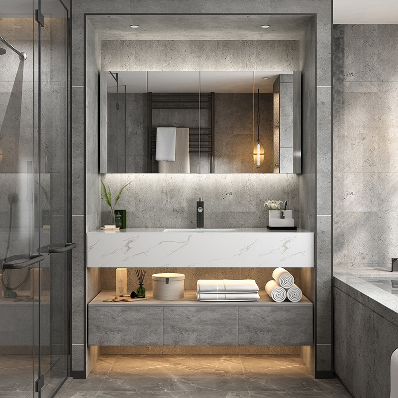 Customized smart bathroom cabinet combination Nordic wash bath cabinet artificial marble countertop double tank washbasin washbasin cabinet