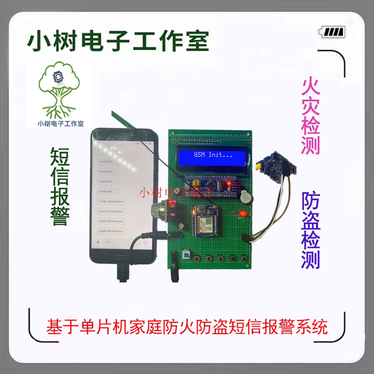 Based on STM32 single-chip microcomputer home fire prevention and anti-theft GSM SMS alarm smart home electronics DIY kit
