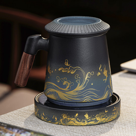 Guangqian Fish Leaping over the Dragon Tempered Anti-Fall Thermostatic Pad for Hot Tea and Hot Milk, Two Adjustable Levels, Office and Home Use Heating Thermostatic Pad