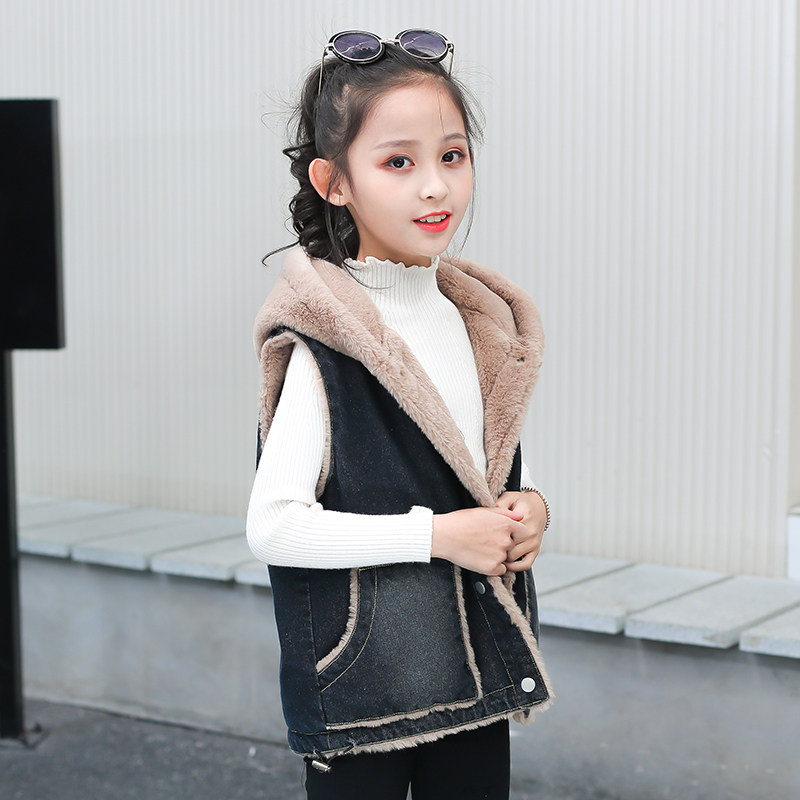 Girl Cotton Machia Winter Clothing Outwear Foreign Wear children Cowboys Machia Autumn winter style Gardown thickened Korean version of the winter season