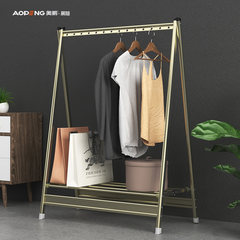 Simple aluminum alloy multi-function free hole drying rack Folding floor-to-ceiling single rod bedroom household simple modern indoor