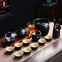 High-grade black pottery kung fu tea set home living room whole set of office guests teapot tea cup supplies gift box