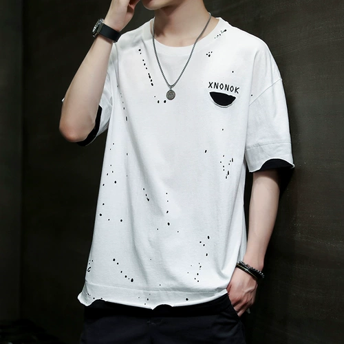 Летняя трендовая шелковая хлопковая футболка с коротким рукавом, свободный крой, подходит для подростков