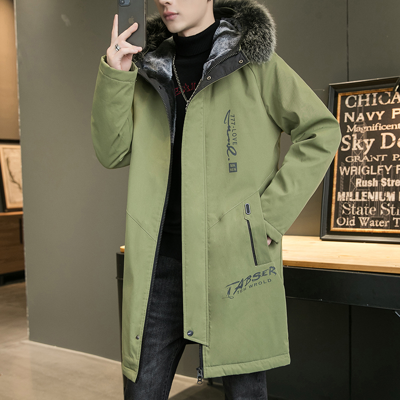Men's Parka with Fleece Lining, Winter Thickened Warm Mid-Length Coat, Trendy Student Cotton Jacket