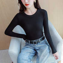 2021 New sweater women in autumn and winter with base shirt long sleeve slim pullover Joker round neck black sweater tide