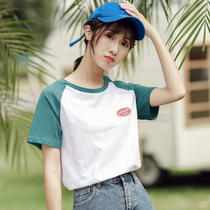 Short-sleeved womens tide 2021 summer Korean version of the new round neck color color fashion wild clothes T-shirt womens summer clothes