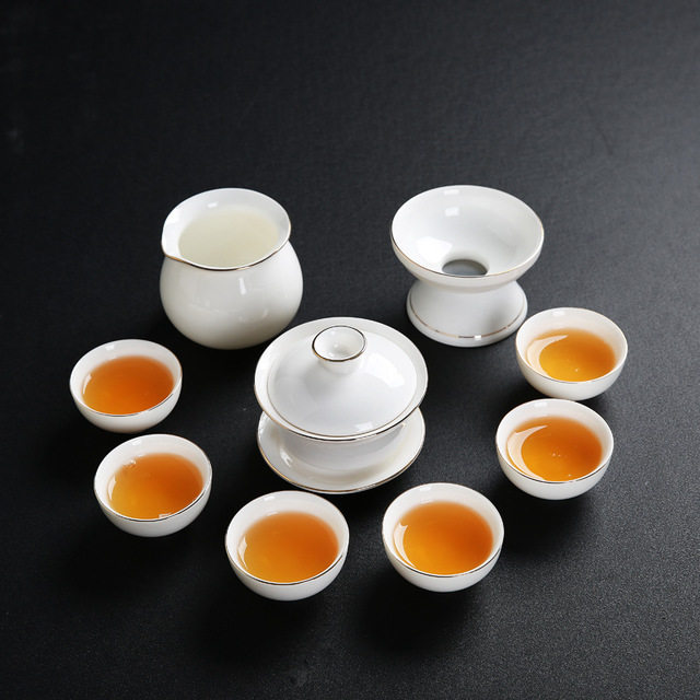Dehua White Jade Porcelain Tea Set Simple Household Covered Bowl Fair Tea Cup Business Meeting Kung Fu Tea Set Gift Box