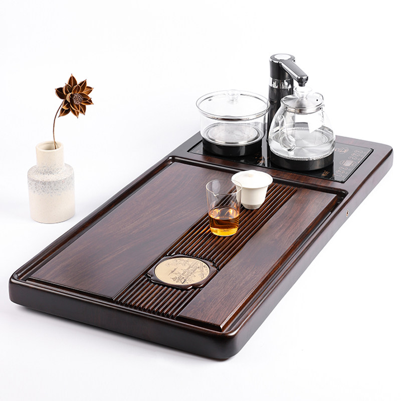Tea Tray Home Solid Wood Charged Magnetic Furnace Integrated Whole Black Sandalwood Chinese Tea NTU Tea Haseigong Fu Tea House