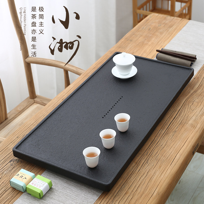Black gold stone tea tray home stone living room natural stone whole piece simple drainage small tea table office black gold stone