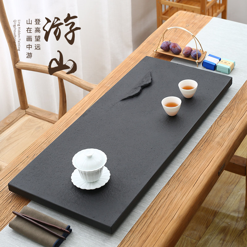 Uginshi Tea Tray Household Brief About Small Tea Desk Office Tea Sea Black Gold Natural Stone Whole Custom Embedding Type
