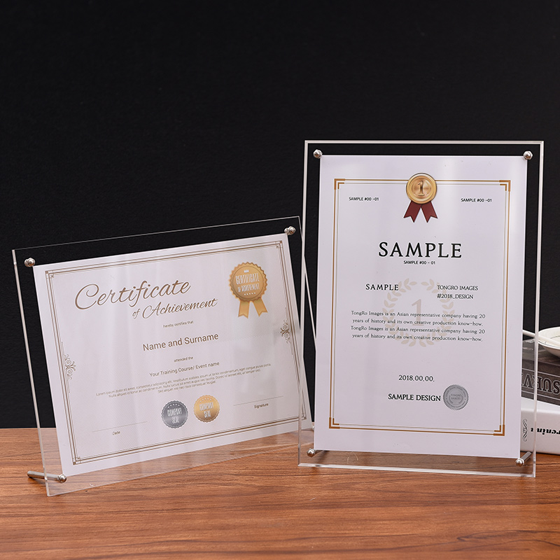 Transparent acrylic frame stands A4 business license frame hanging wall 8 10 12 inch license certificate frame