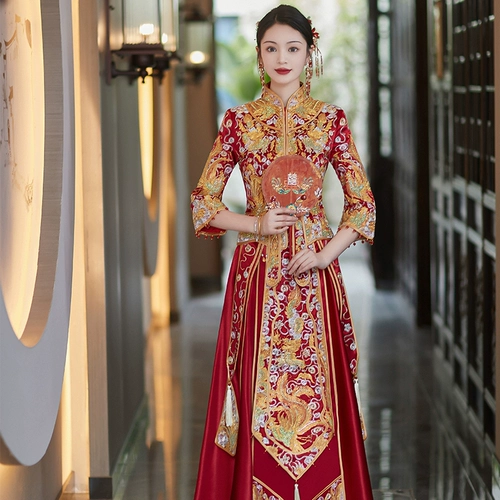 Традиционный свадебный наряд Сюхэ для невесты, летнее свадебное платье, дракон и феникс