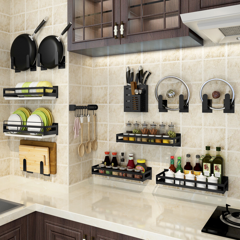 Free Punching Kitchen Shelve Wall-mounted Hook Bowl of Dish Chopping Frame Home Seasoned Seasoning Chopsticks Knife Holder