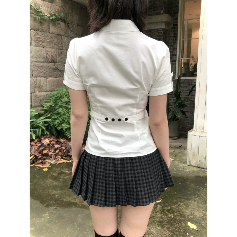 Lace Gray | Basic White Shirt, Versatile, Waist-Cinching, Black Button-Down, Cuffed Sleeves, Summer Short-Sleeved Shirt, Breathable Lace Gray | Basic White Shirt, Versatile, Waist-Cinching, Black Button-Down, Cuffed Sleeves, Summer Short-Sleeved Shirt, Breathable