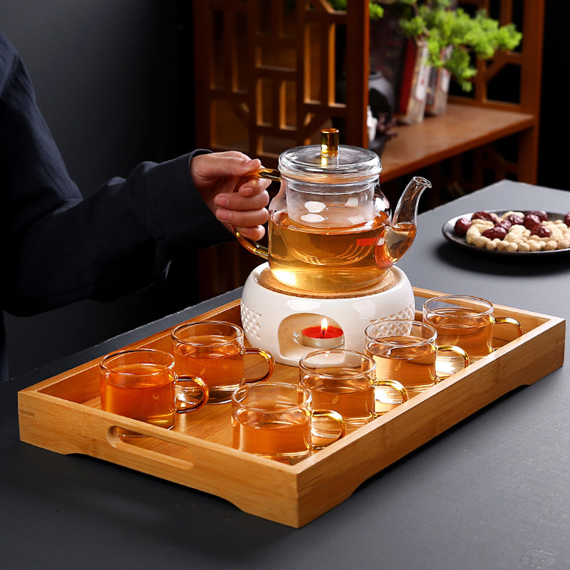 Fruit teapot set glass flower tea cup afternoon tea tea set candle heating teapot herbal camellia tea tea maker