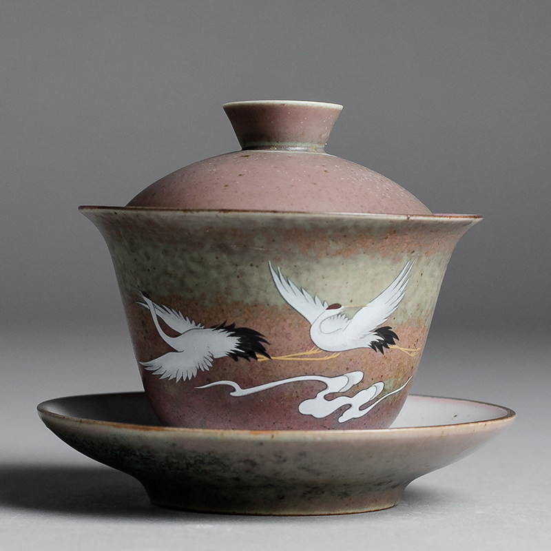 Crane Gaiwan Teacup Large Extra Large Tea Bowl Single Sancai Gaiwan 250ml Tea Bowl Three Forts - Taobao