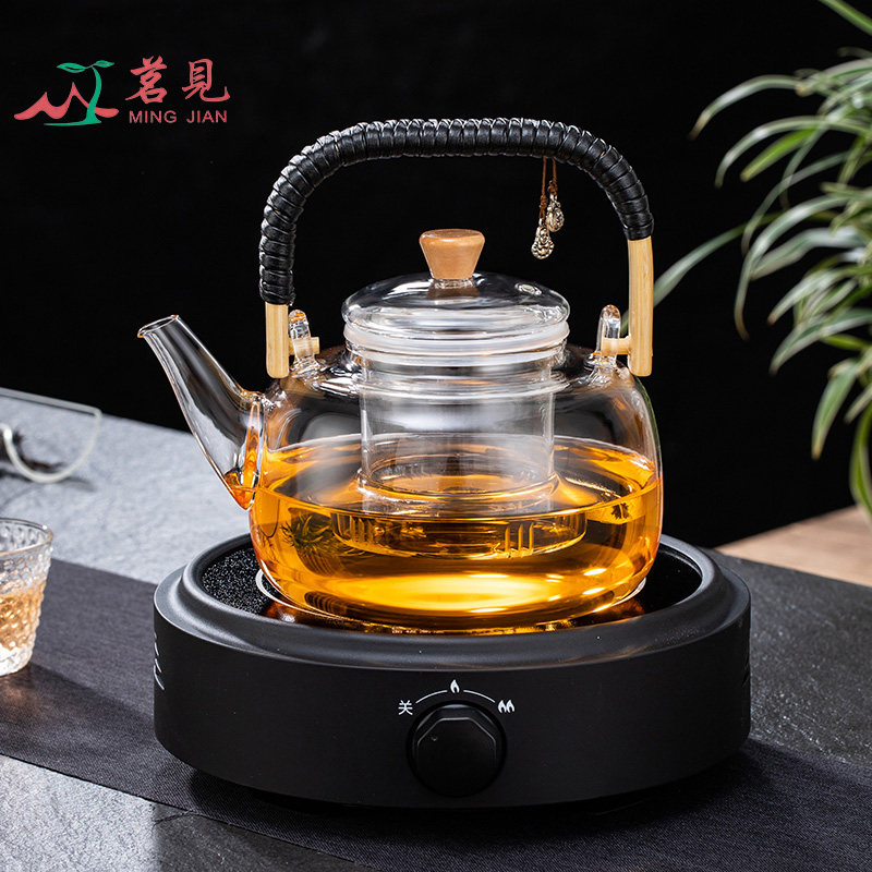 Mingmi new light green wood grain beam pot brewing high temperature resistant glass teapot boiling tea pot electric pottery stove kettle household