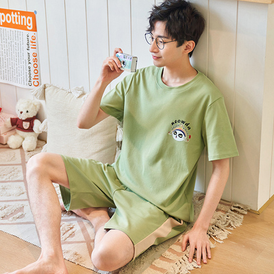 睡衣男夏纯棉薄款短袖短裤休闲春秋新款可外穿男士青年家居服套装