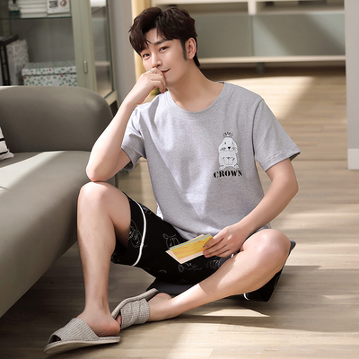 睡衣男夏纯棉薄款短袖短裤休闲运动全棉可外穿男士青年家居服套装