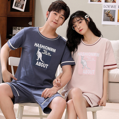睡衣情侣女夏季纯棉两件套短袖短裤男女士春夏薄款简约家居服套装