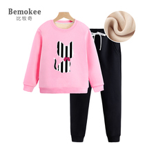 Girls plus velvet suit winter clothes 2021 new middle and big Children Sports warm two-piece Childrens foreign clothes