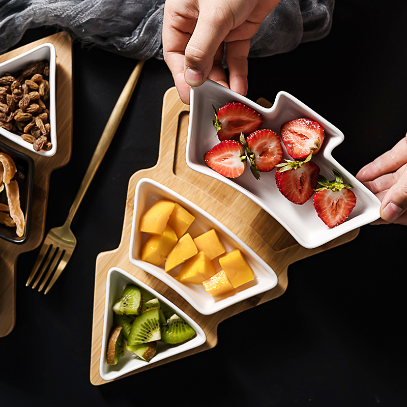 The Nordic idea bamboo tree fruit tray household trays ceramic snack plate of fruit salad plate snack plate