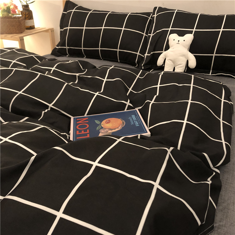 Black and white plaid tide brand quilt cover four-piece male dormitory college bedding dormitory bedding three-piece