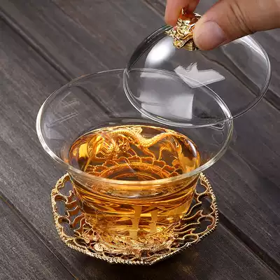 Non-craftsman Bowl single large hand-grab pot glass three tea bowl kung fu tea set heat-resistant thick auspicious dragon tea cup