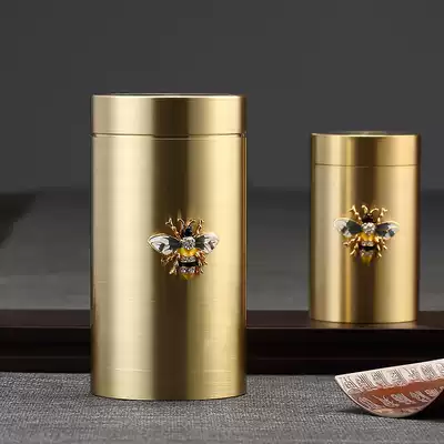 Pure copper small tea pot enamel color bee sealed tea box metal mini portable small can Tea Tea Box
