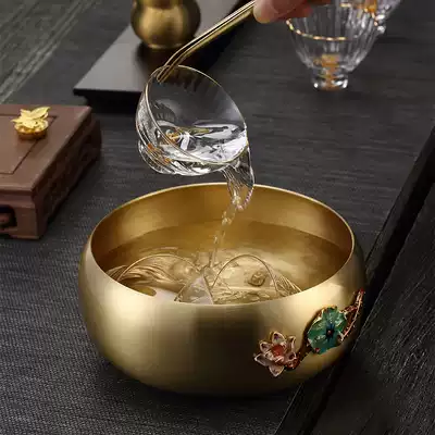 Pure copper tea wash household large water glass Japanese Zen kung fu tea set accessories enamel color silver pen washing decoration