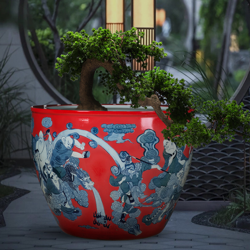 Landing a large ceramic archaize sitting room place home koi fish bowl aquarium landscape tortoise cylinder lotus