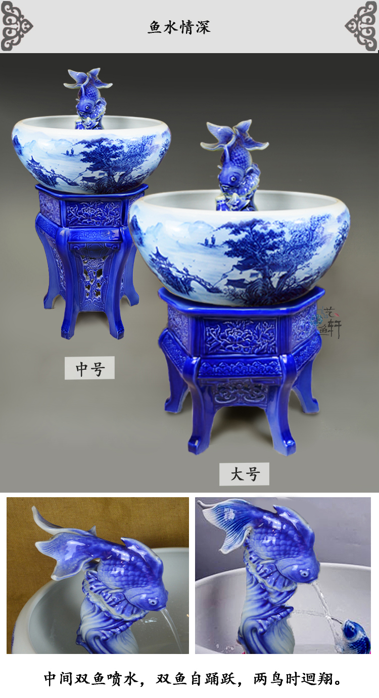 Furnishing articles to heavy aquarium jingdezhen porcelain cylinder sitting room indoor ceramic circulation Chinese style household water fish bowl goldfish