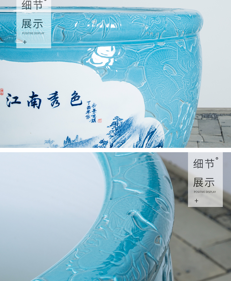 Furnishing articles sitting room jingdezhen lotus brocade carp fish tank cylinder cylinder aquatic animals box turtles cylinder courtyard water lily ceramic bowl lotus