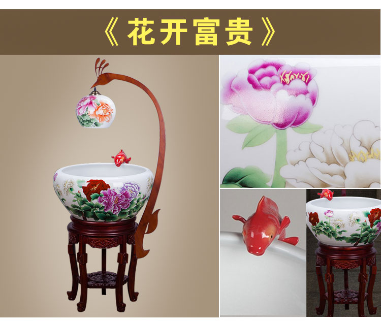 Sitting room aquarium fish basin circulation Chinese goldfish home furnishing articles to heavy indoor light porcelain ceramic cylinder