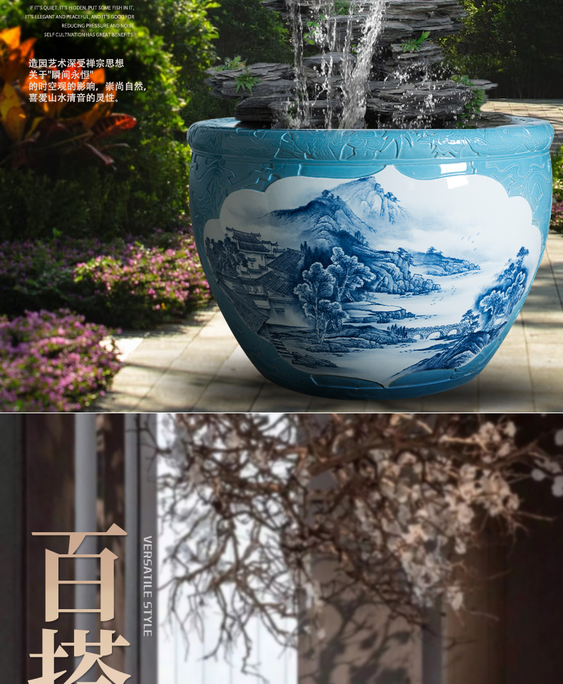 Landing a large ceramic archaize sitting room place home koi fish bowl aquarium landscape tortoise cylinder lotus