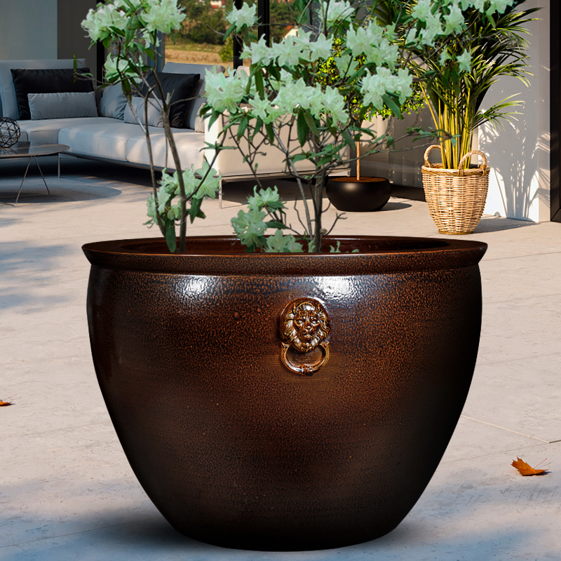 Sitting room big fish jingdezhen is suing retro big tortoise cylinder cylinder tank large water lily ceramic cylinder, a goldfish bowl