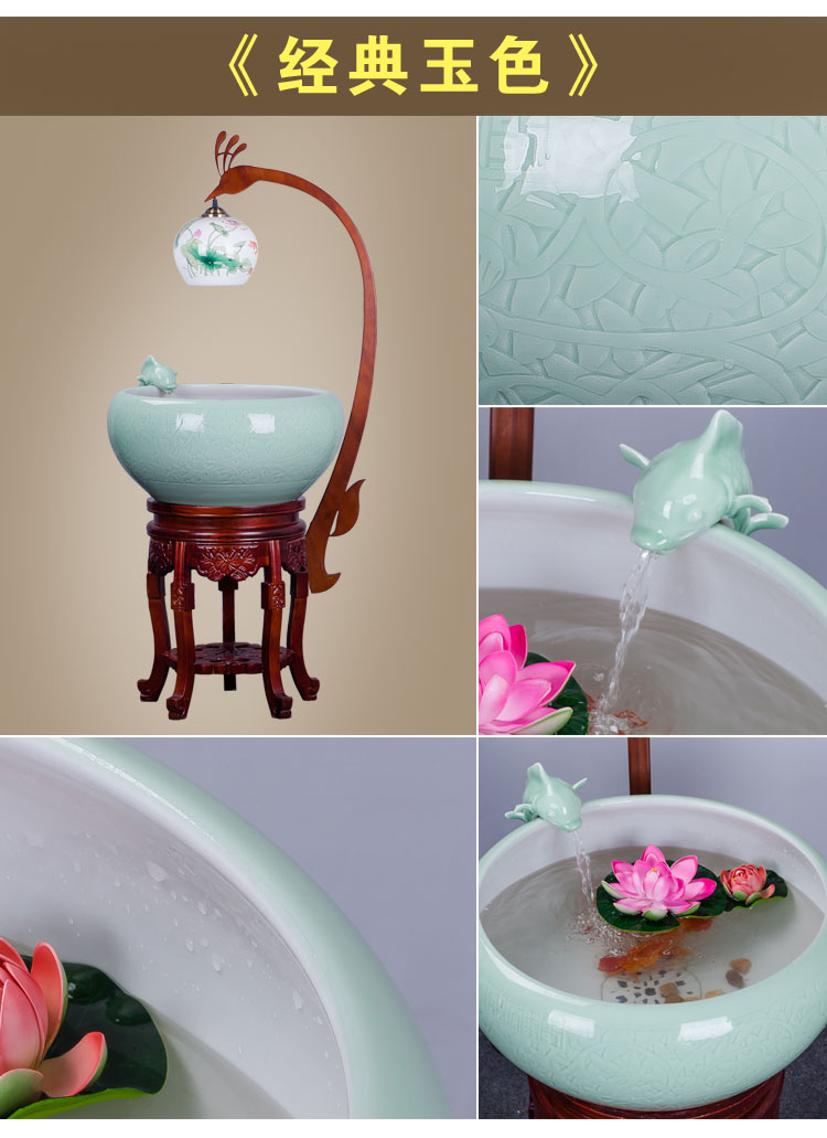 Sitting room aquarium fish basin circulation Chinese goldfish home furnishing articles to heavy indoor light porcelain ceramic cylinder