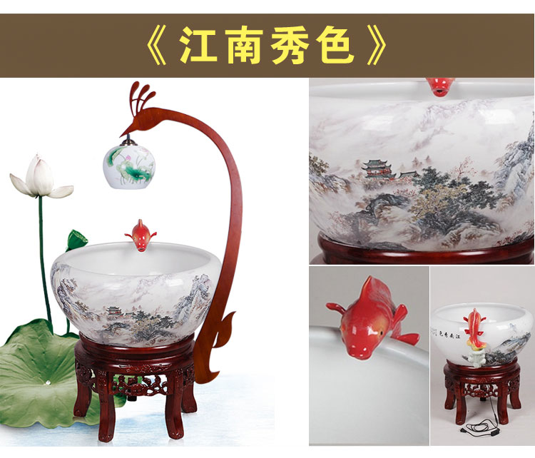 Sitting room aquarium fish basin circulation Chinese goldfish home furnishing articles to heavy indoor light porcelain ceramic cylinder