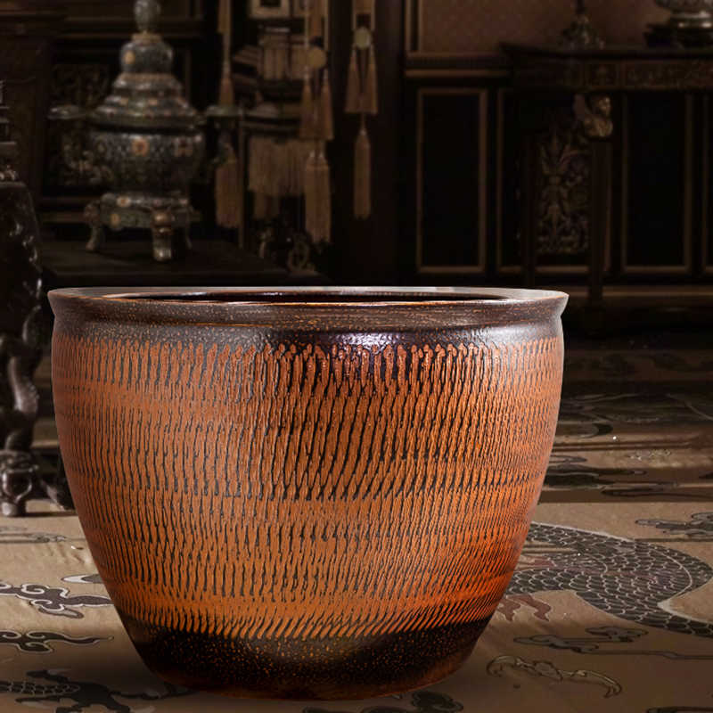 Goldfish bowl lotus brocade carp sitting room place yard to heavy cylinder cylinder jingdezhen ceramic turtle cylinder large - sized tank