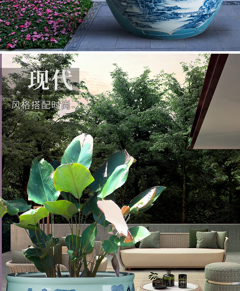 Landing a large ceramic archaize sitting room place home koi fish bowl aquarium landscape tortoise cylinder lotus