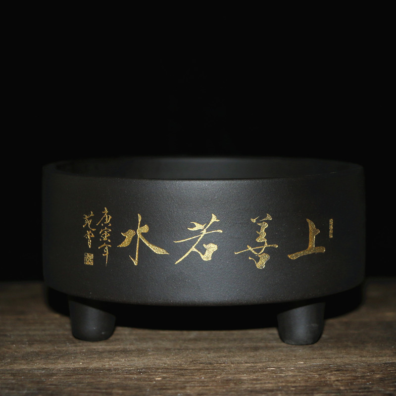 Yixing purple sand pot calamus pot desktop bonsai pot three-legged small flower pot all handmade on the good water pot