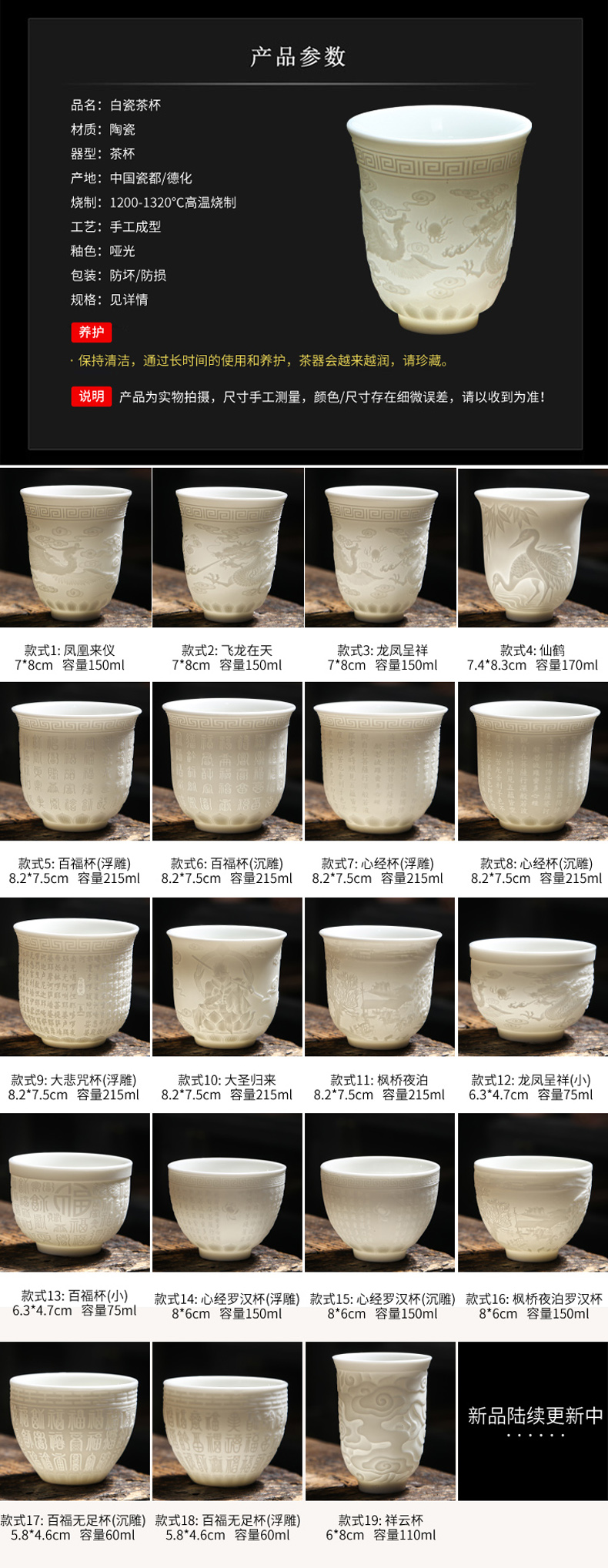 Dehua manual suet jade big white porcelain teacup jade porcelain sample tea cup individual cup single CPU master cup kung fu tea set