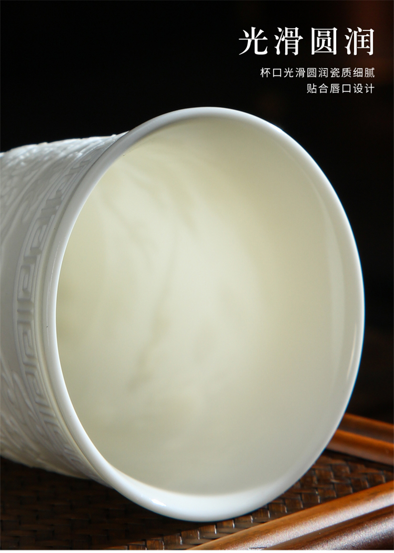 Dehua suet jade porcelain cup warm hand home big ceramic cups water cup tea cup with white glaze porcelain cup tea cup