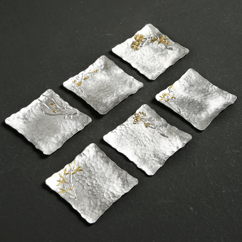 Qin Chu Japanese handmade tin coaster tea mat metal kung fu tea ceremony saucer heat insulation square tea ceremony spare parts tea art