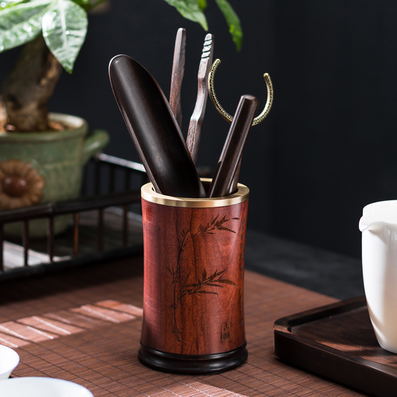 Flowers Pear Wood Tea Road Six Gentlemen Suit Solid Wood Tea Barrel Pu-erh Tea Kung-fu Tea Ware Accessories Tea Spoon Tea Clip Tea Needle