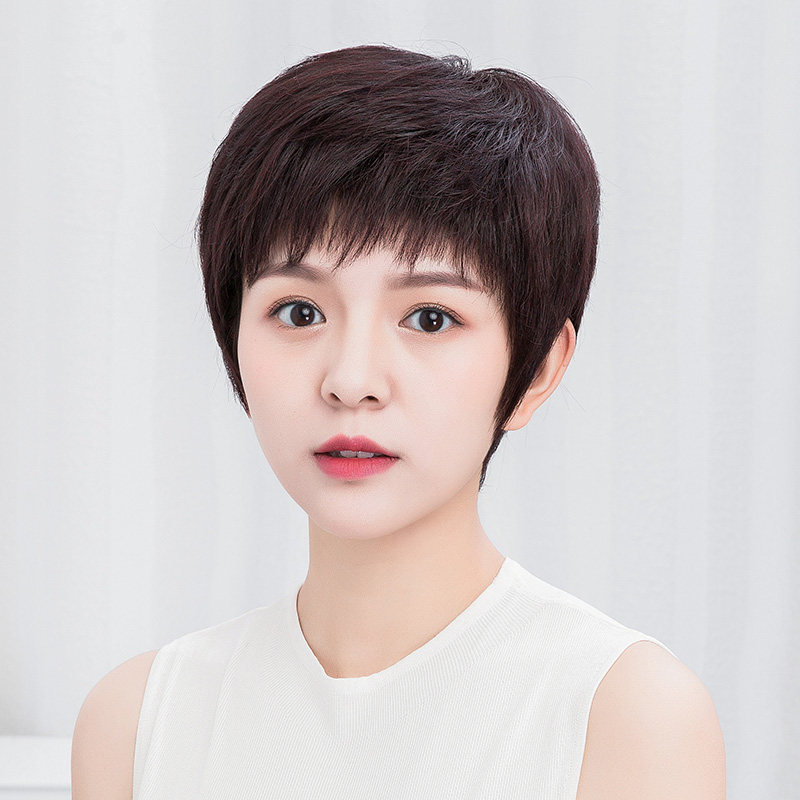 Wig Short Hair Lady Summer Middle Aged Lady Moms Moms Real Hair All-genuine Hair Headgear Emulated Fake Hair Cover