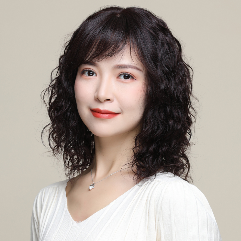 Wig woman long hair medium long curly hair natural full head cover middle-aged and elderly ladies send mother real hair set real hair strands